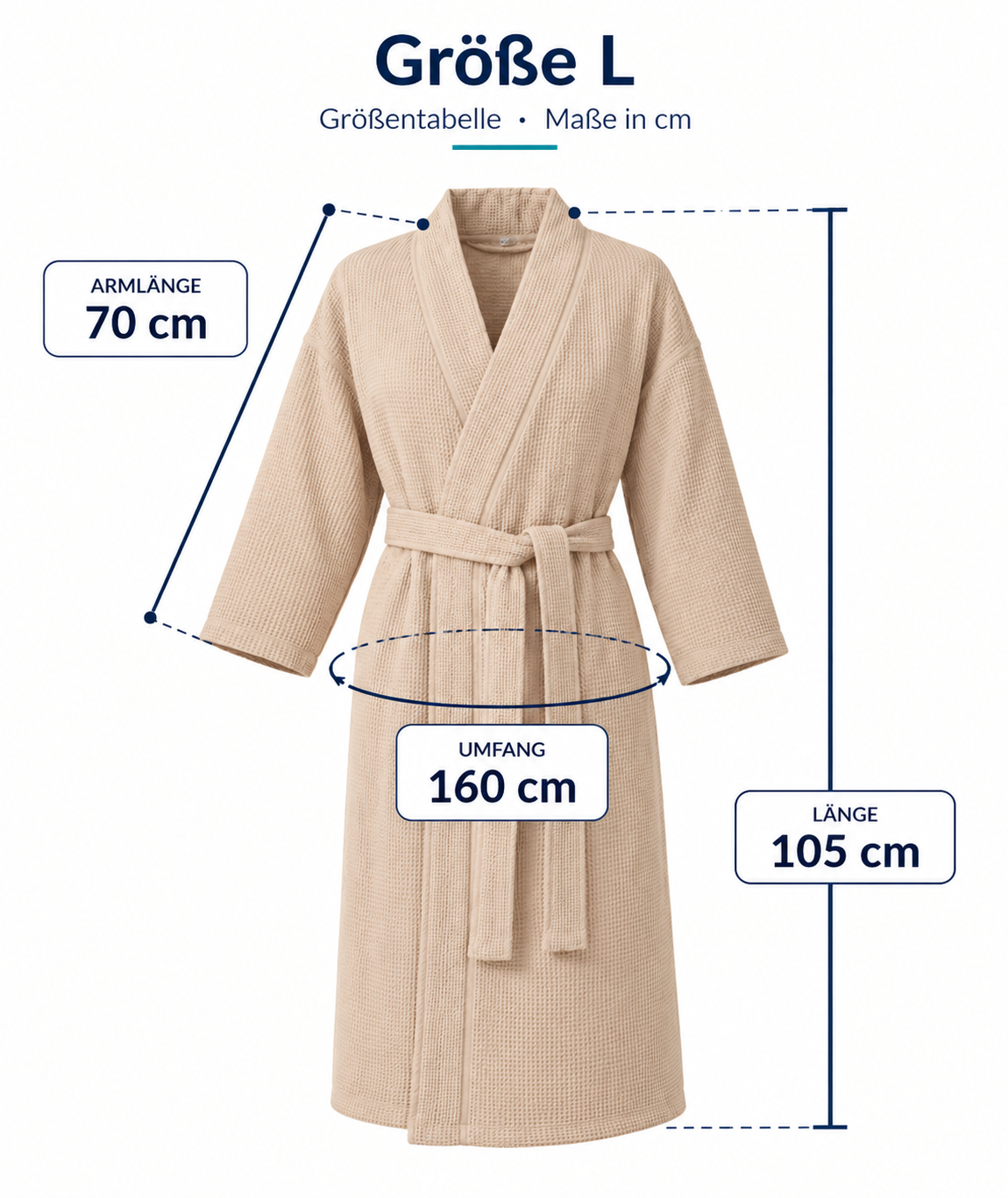 Bademantel Damen & Herren Waffelpiqué Baumwolle - Leicht, Unisex, mit Gürtel