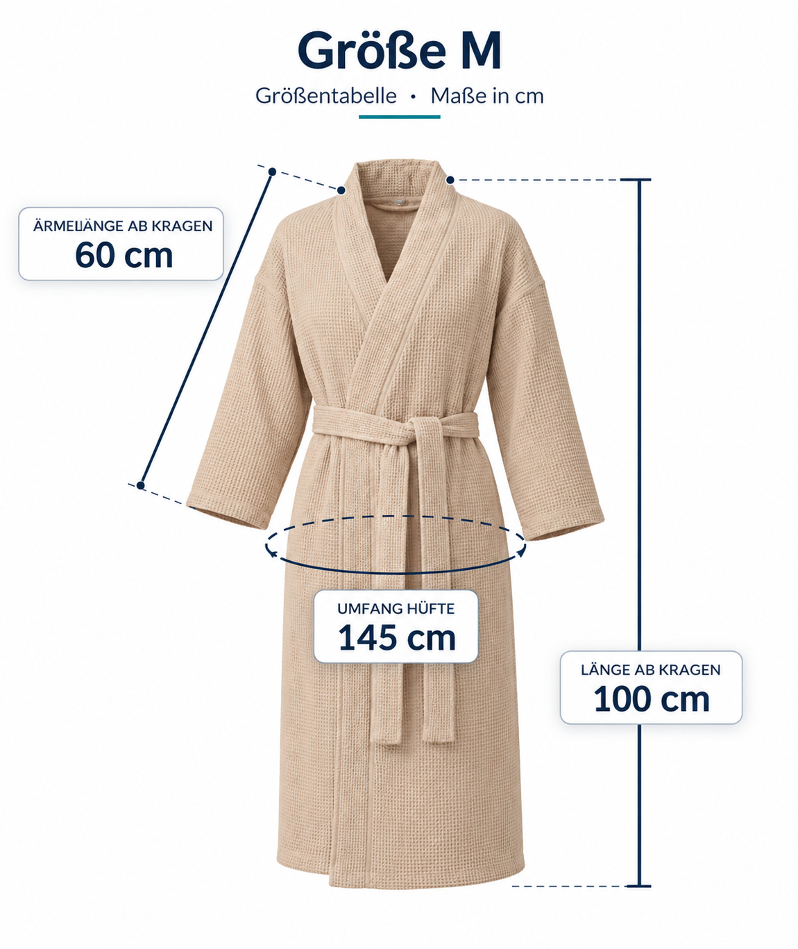 Bademantel Damen & Herren Waffelpiqué Baumwolle - Leicht, Unisex, mit Gürtel