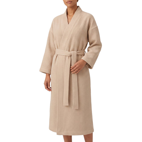 Bademantel Damen & Herren Waffelpiqué Baumwolle - Leicht, Unisex, mit Gürtel