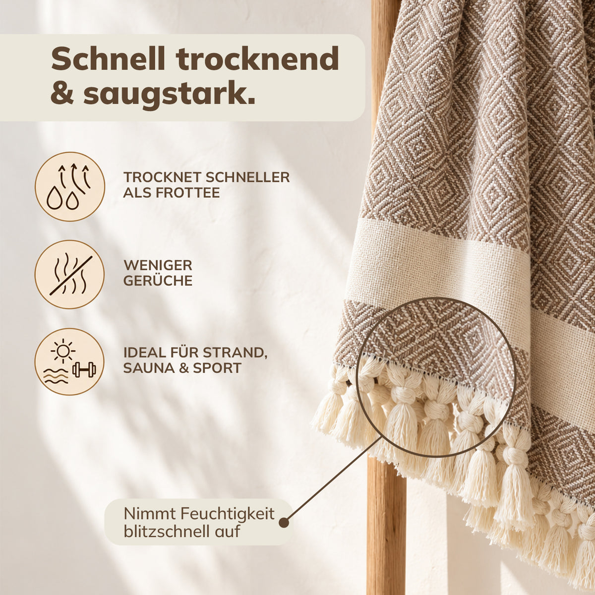 Hamamtuch XXL 100x180 cm - Saunatuch & Strandtuch aus 100% Baumwolle