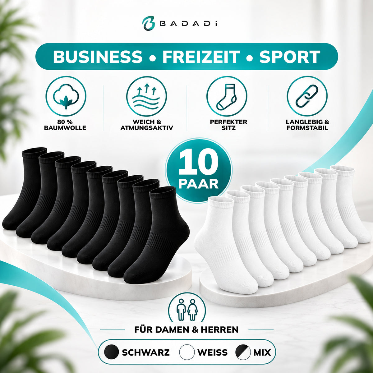 Sneaker Socken Herren & Damen 10 Paar Gr. 39-46 - Kurze Knöchelsocken Baumwolle