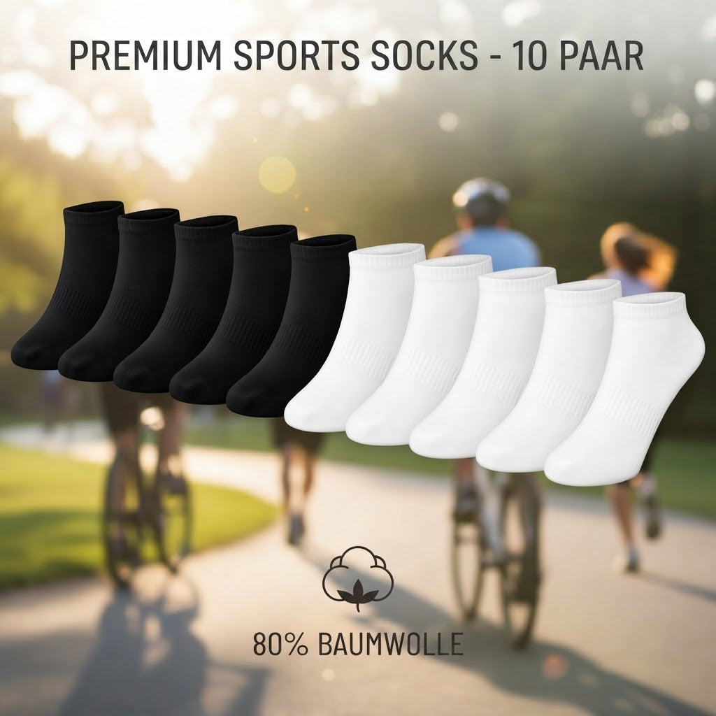 10 Paar Sneakersocken, Knöchelsocken, Füßlinge (Unisex) Schwarz/Weiss